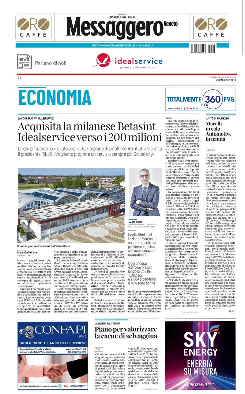 Idealservice-Rassegna stampa Messaggero Veneto-29-11-2024